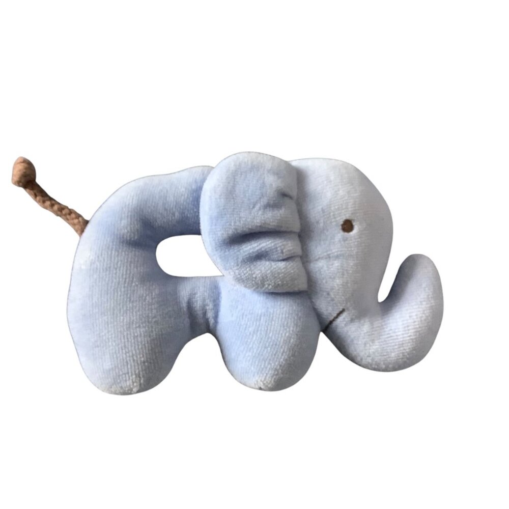 Elephant Baby Rattle Ring Toy‎ With Knotted Tail Soft Blue Hand Held Soft